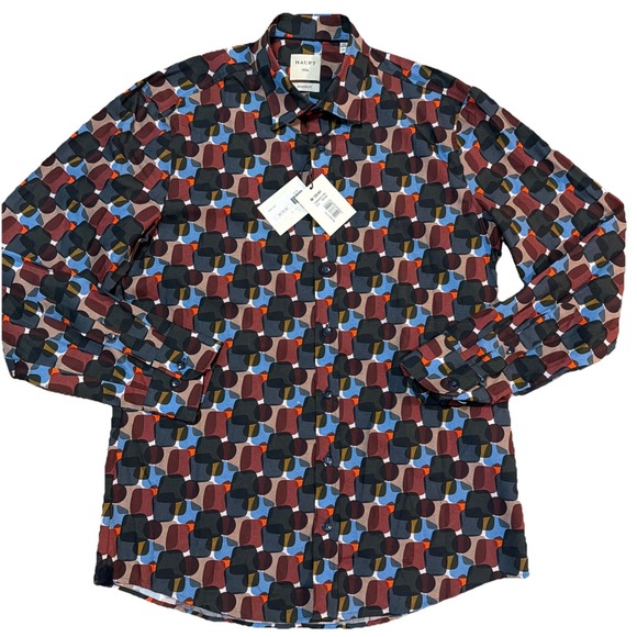 Haupt Men's Medium 39/40-15 1/2 Abstract Geo Long Sleeve Button Up Shirt‎